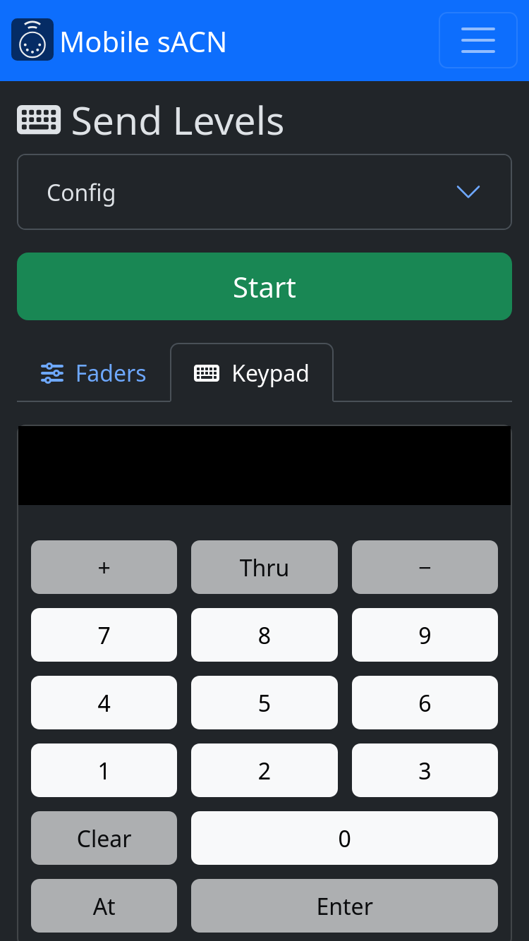 Screenshot of live control mode's keypad interface